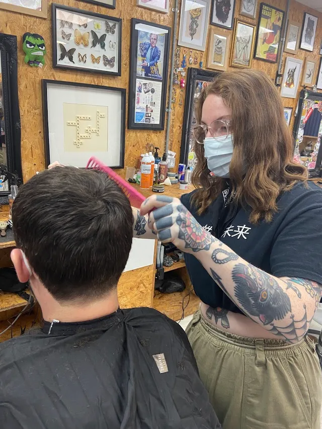 A Black Dog barber mid-cut